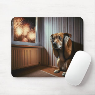 Mousepad Cachorro Assustado Com Fogos De Artifício