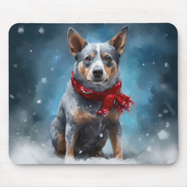 Mousepad Cachorro Azul no Natal da Neve (Frente)