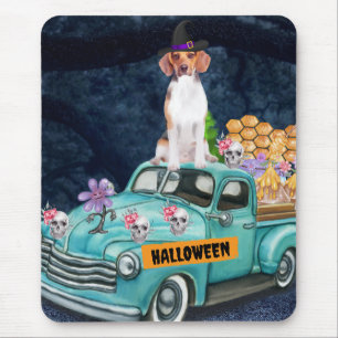 Mousepad Cachorro Beagle Caminhão de Halloween Noite Assust