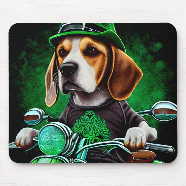 Mousepad Cachorro Beagle dirigindo bicicleta no Dia de São  (Frente)