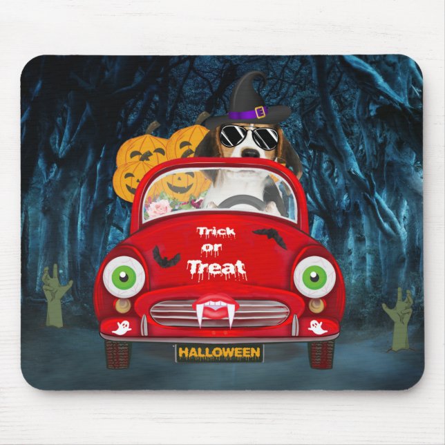 Mousepad Cachorro Beagle Dirigindo Carro Assustador  (Frente)