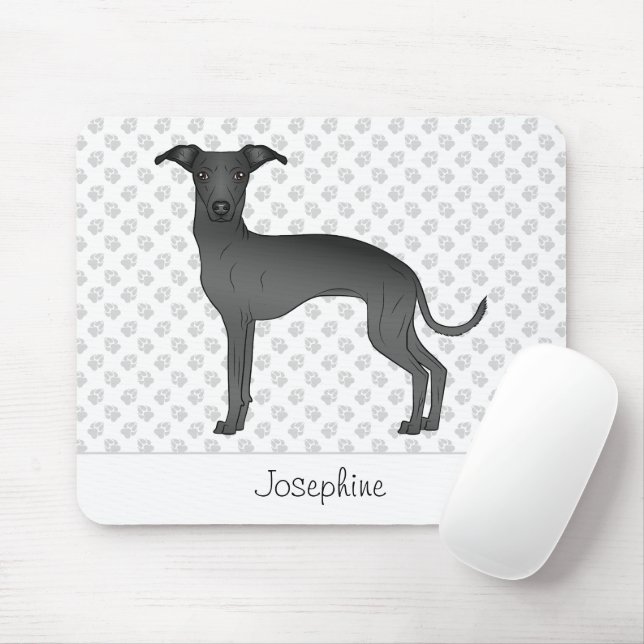 Mousepad Cachorro Bonito Galgo Italiano Preto Com Nome Pers (Com mouse)