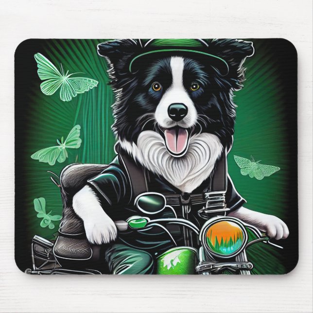 Mousepad Cachorro Border Collie Dirigindo Bicicleta Dia de  (Frente)