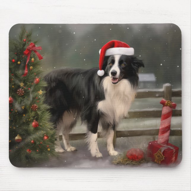 Mousepad Cachorro Border Collie na Neve Natal (Frente)