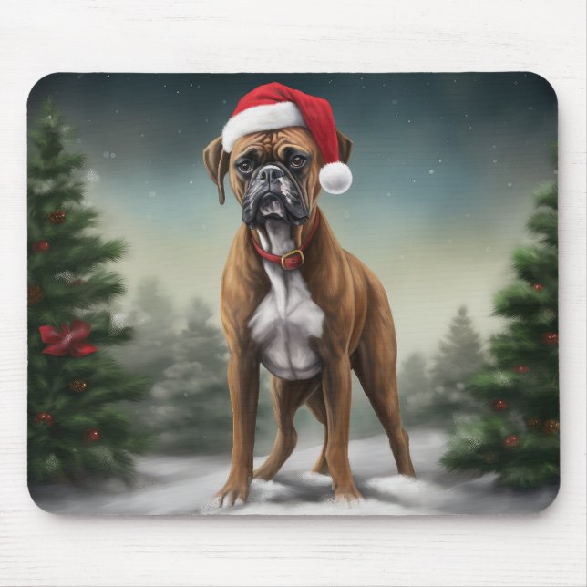 Mousepad Cachorro Boxer na neve de Natal  (Frente)