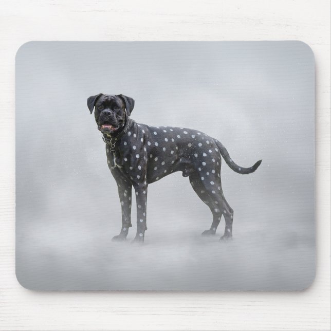 Mousepad Cachorro Boxer Preto Fantasia Com Bolinhas Pratead (Frente)