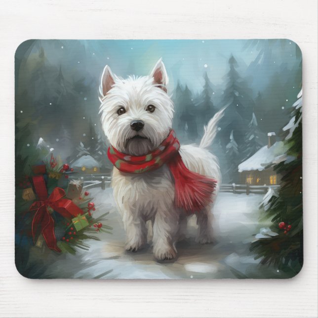 Mousepad Cachorro Branco Terrier no West Highland no Natal  (Frente)