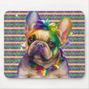 Mousepad CACHORRO BULDOGUE FRANCÊS MARDI GRAS Aquarela Fofa