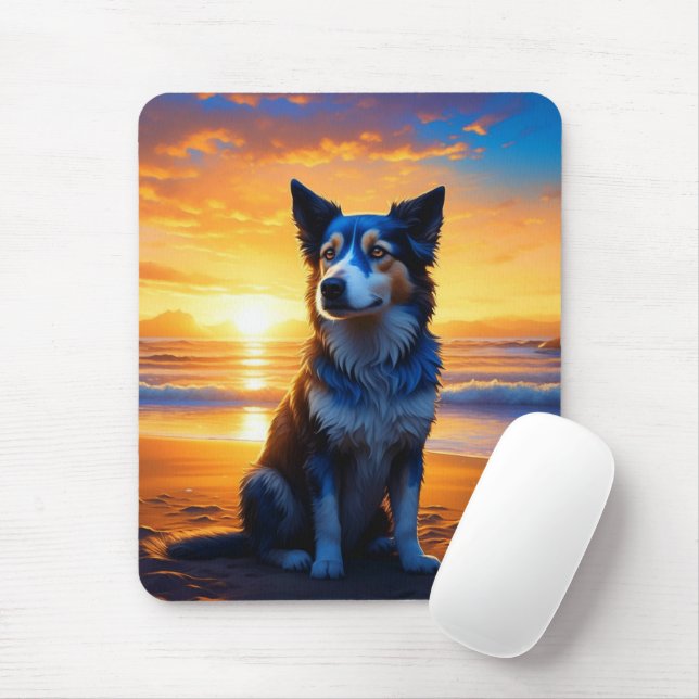 Mousepad Cachorro Cachorro na Praia Sunset Serene Ocean (Com mouse)