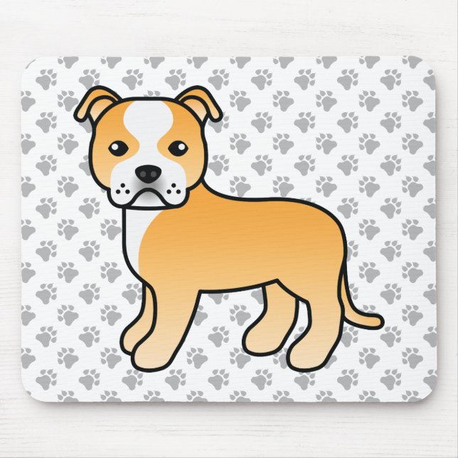 Mousepad Cachorro Cartoon Fawn e Branco Staffie e Patas (Frente)