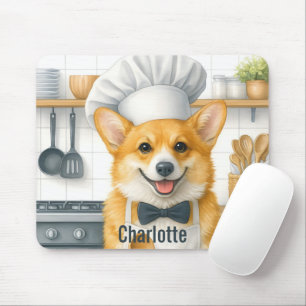 Mousepad Cachorro Chef Corgi Galês de Pembroke com Nome Per