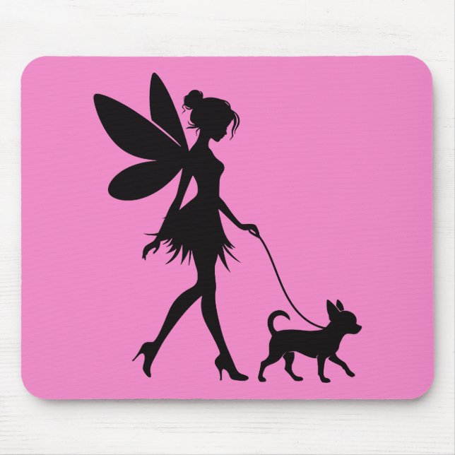 Mousepad Cachorro Chihuahua Caminhando com Fada (Frente)