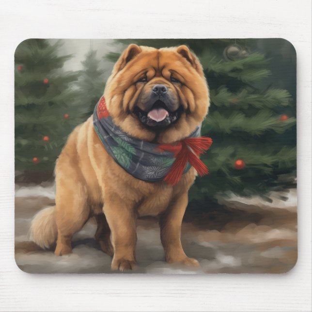 Mousepad Cachorro Chow Chow na Neve Natal (Frente)