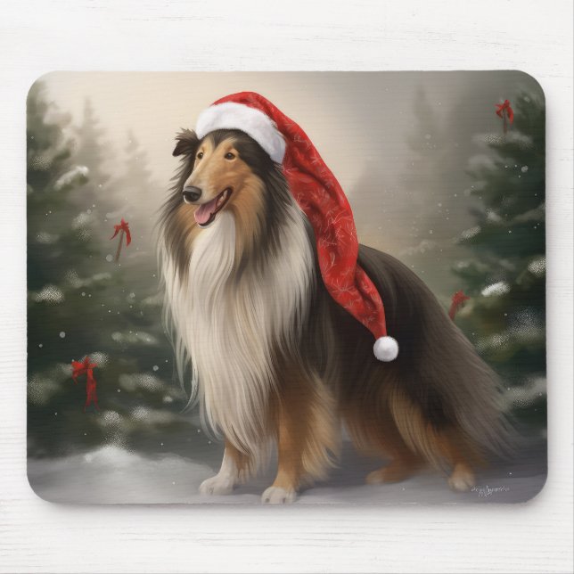 Mousepad Cachorro Collie em Snow Christmas (Frente)