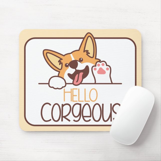Mousepad Cachorro Corgi Olá Fofo (Com mouse)