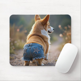 Mousepad Cachorro Corgi Vestindo Blue Jean Shorts