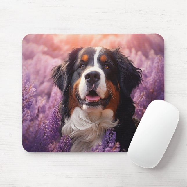 Mousepad Cachorro da Montanha Bernese em lavandas (Com mouse)