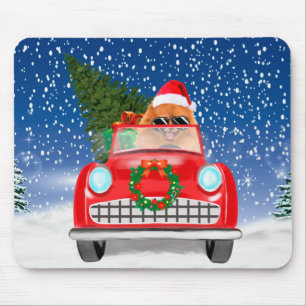 Mousepad Cachorro da raça Spitz alemão dirigindo carro na n