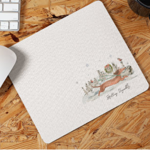 Mousepad Cachorro Dachshund Fofo de Inverno Monograma