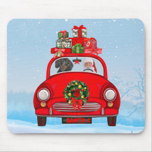 Mousepad Cachorro Dachshund no carro com Papai Noel