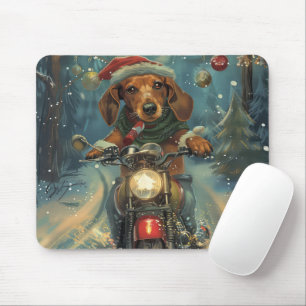Mousepad Cachorro Dachshund Pilotando Motocicleta Natal