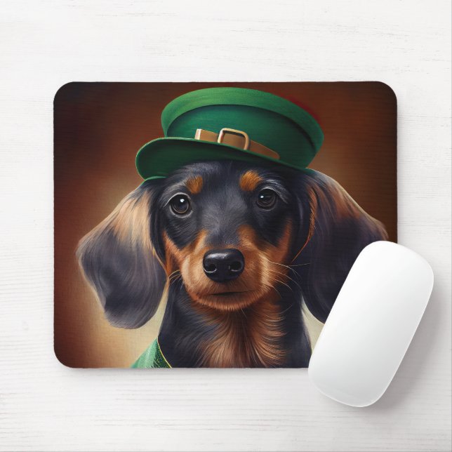Mousepad Cachorro Dachshund vestido para o Dia de São Patrí (Com mouse)
