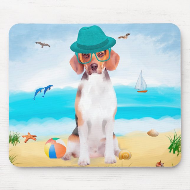 Mousepad Cachorro De Beagle Na Praia (Frente)