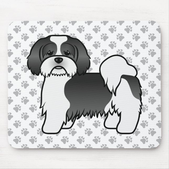 Mousepad Cachorro De Cartoon De Lhasa Apso, Preto E Branco (Frente)