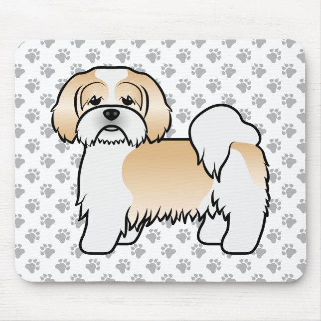 Mousepad Cachorro De Cartoon Dourado E Branco Lhasa Apso (Frente)