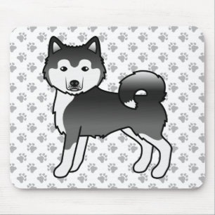Mousepad Cachorro de Cartoon Malamute, Branco E Preto