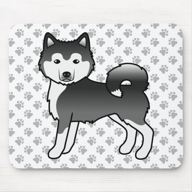 Mousepad Cachorro de Cartoon Malamute, Branco E Preto (Frente)