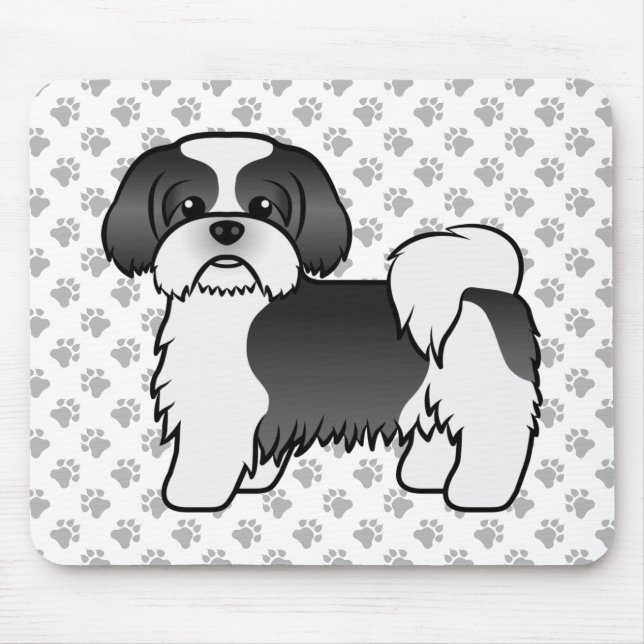 Mousepad Cachorro de Cartoon Negro E Branco Shih Tzu Cute (Frente)