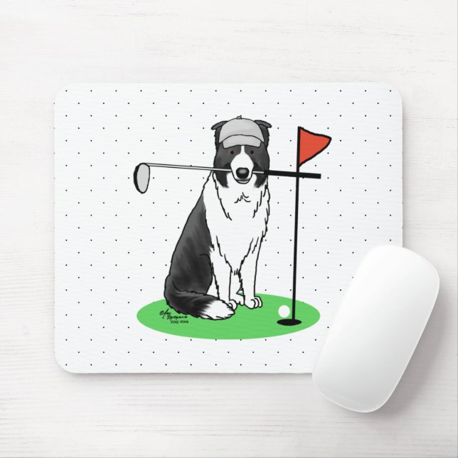 Mousepad Cachorro de Collie de Fronteira Jogando Golfe (pre (Com mouse)