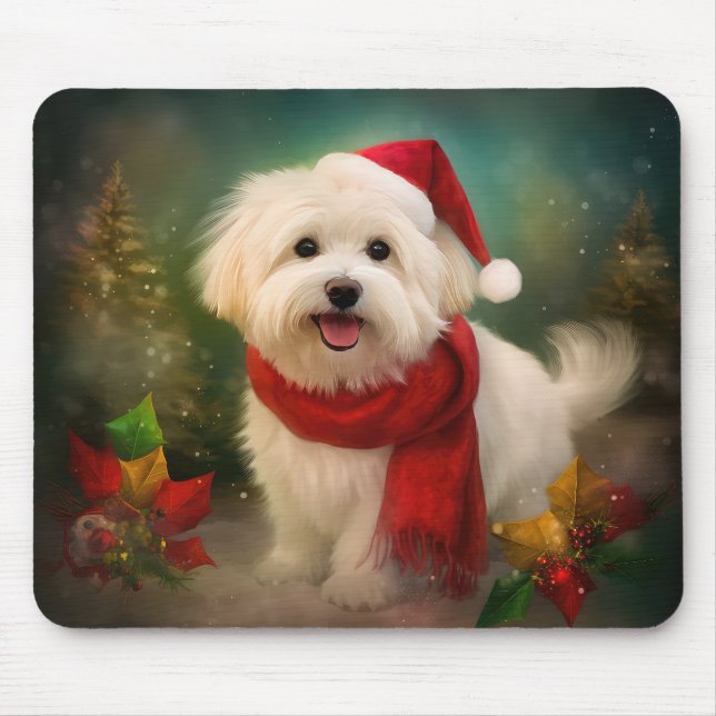 Mousepad Cachorro de Coton de Tulear no Natal da Neve (Frente)