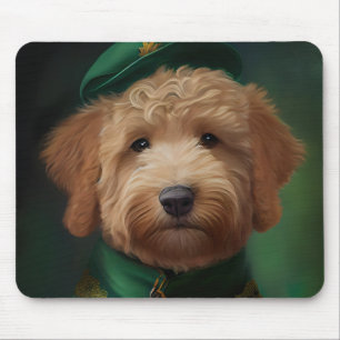 Mousepad Cachorro de Goldendoodle na Rua. Vestido do Dia de