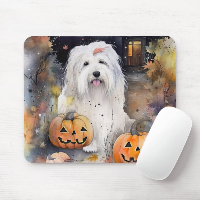 Mousepad Cachorro de Halloween Old English Sheepdog Com Abó (Com mouse)
