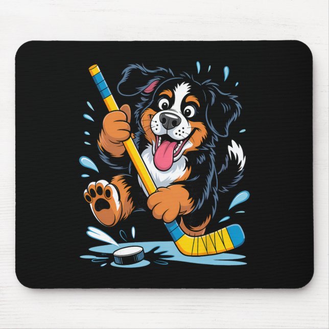 Mousepad Cachorro de Hóquei Bernese Mountain Dog Diversão n (Frente)