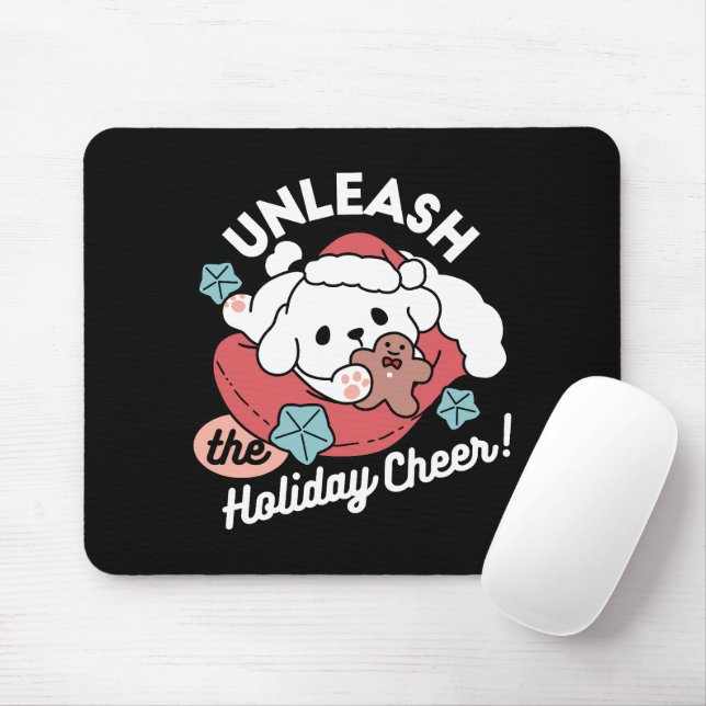 Mousepad Cachorro de Natal em Santa Hat - Feriado Cheque pa (Com mouse)