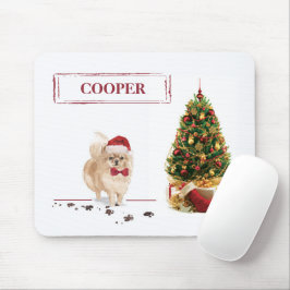Mousepad Cachorro de Natal Engraçado Pomeraniano com Árvore