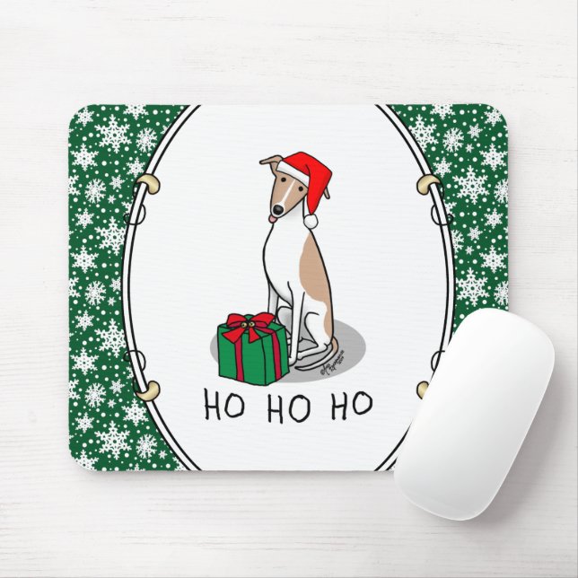 Mousepad Cachorro de Natal Santa Hat Fawn e Cachorro Branco (Com mouse)