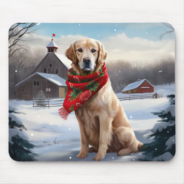 Mousepad Cachorro de ouro no Natal da Neve (Frente)