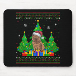 Mousepad Cachorro de Santa Hat Shar Pei, Árvore de Natal mu