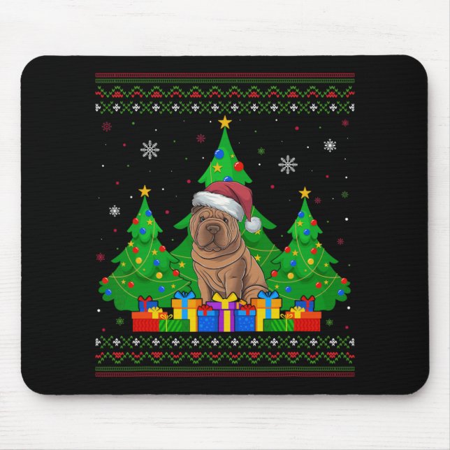 Mousepad Cachorro de Santa Hat Shar Pei, Árvore de Natal mu (Frente)