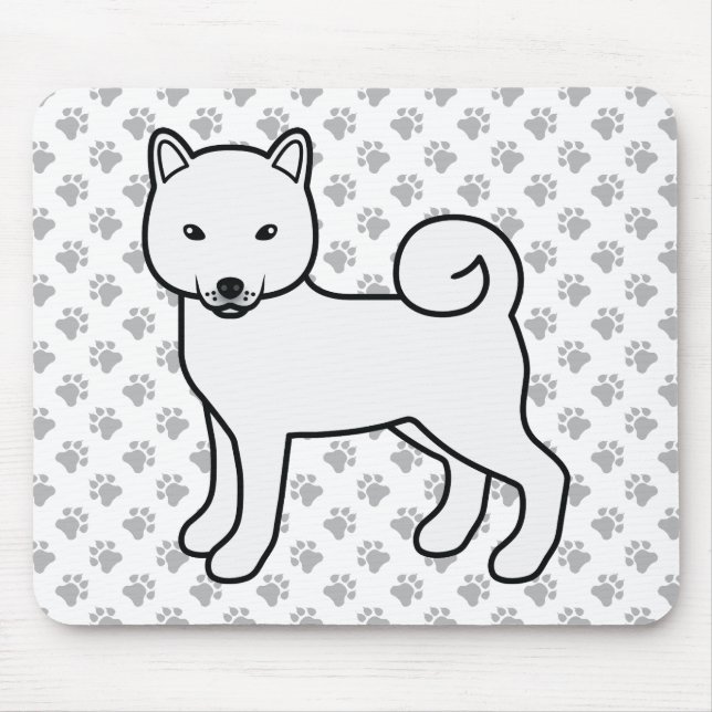 Mousepad Cachorro Desenho Shiba Inu Branco & Patas (Frente)