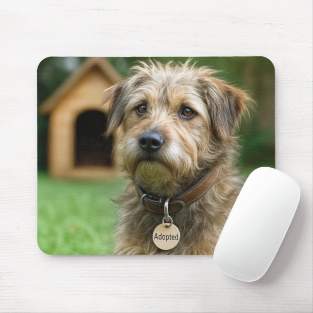 Mousepad Cachorro Desgrenhado Adotado Com Casa de Cachorro (Com mouse)