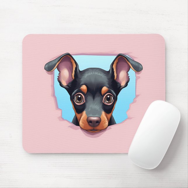 Mousepad Cachorro do Doberman Pinscher, Cuja Boca Peeking (Com mouse)