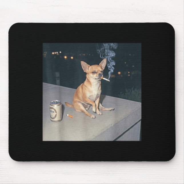 Mousepad Cachorro engraçado fumando meme cigarro cerveja Fu (Frente)