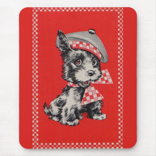 Mousepad Cachorro escocês de 1950 em vermelho (Frente)
