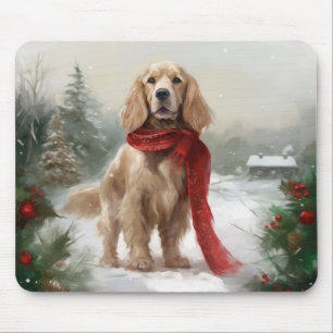 Mousepad Cachorro Espanhol na Neve no Natal