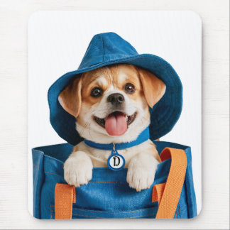 Mousepad Cachorro Feliz com Chapéu Azul Engraçado